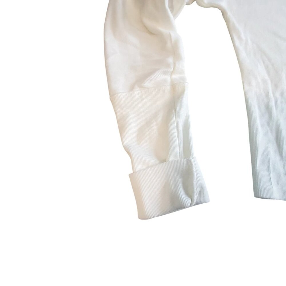 Free People Ivory Ribbed Long-Sleeve Top With Folded Cuffs & High Neckline SizeL - Picture 9 of 13